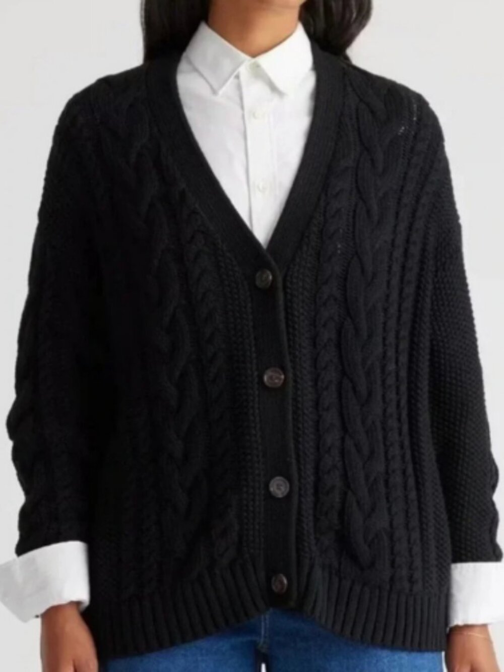 Quince Organic Cotton Oversized Cable Knit Cardigan Sweater